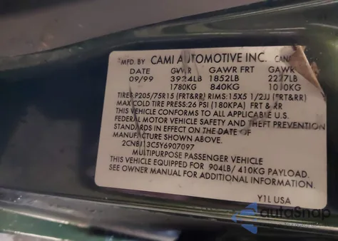 2000 Chevrolet Tracker Hard Top z USA, uszkodzony, nr VIN 2CNBJ13C5Y6907097